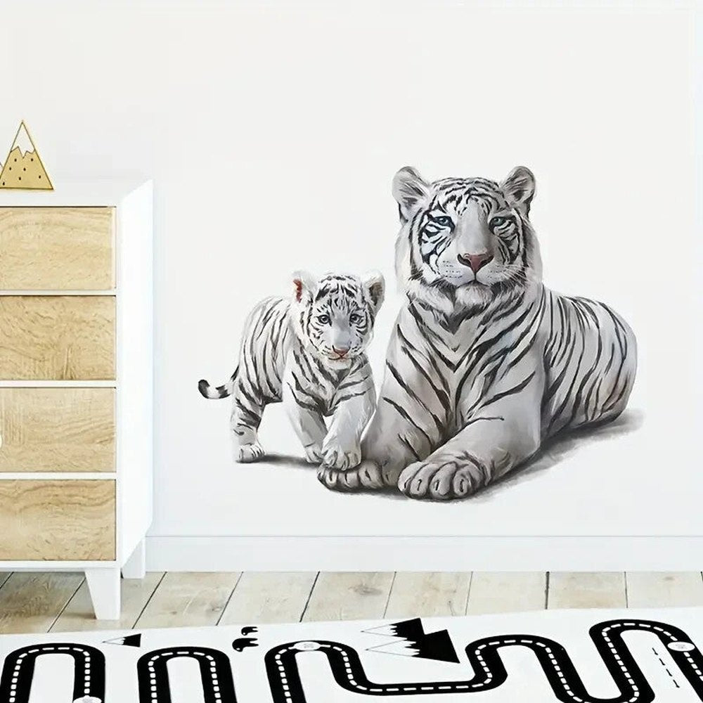 Realistic White Tigers Mother & Cub 3D Wall Decal 15.3" x 11.8" NEW! Home & Garden:Home Décor:Decals, Stickers & Vinyl Art Style Your Walls